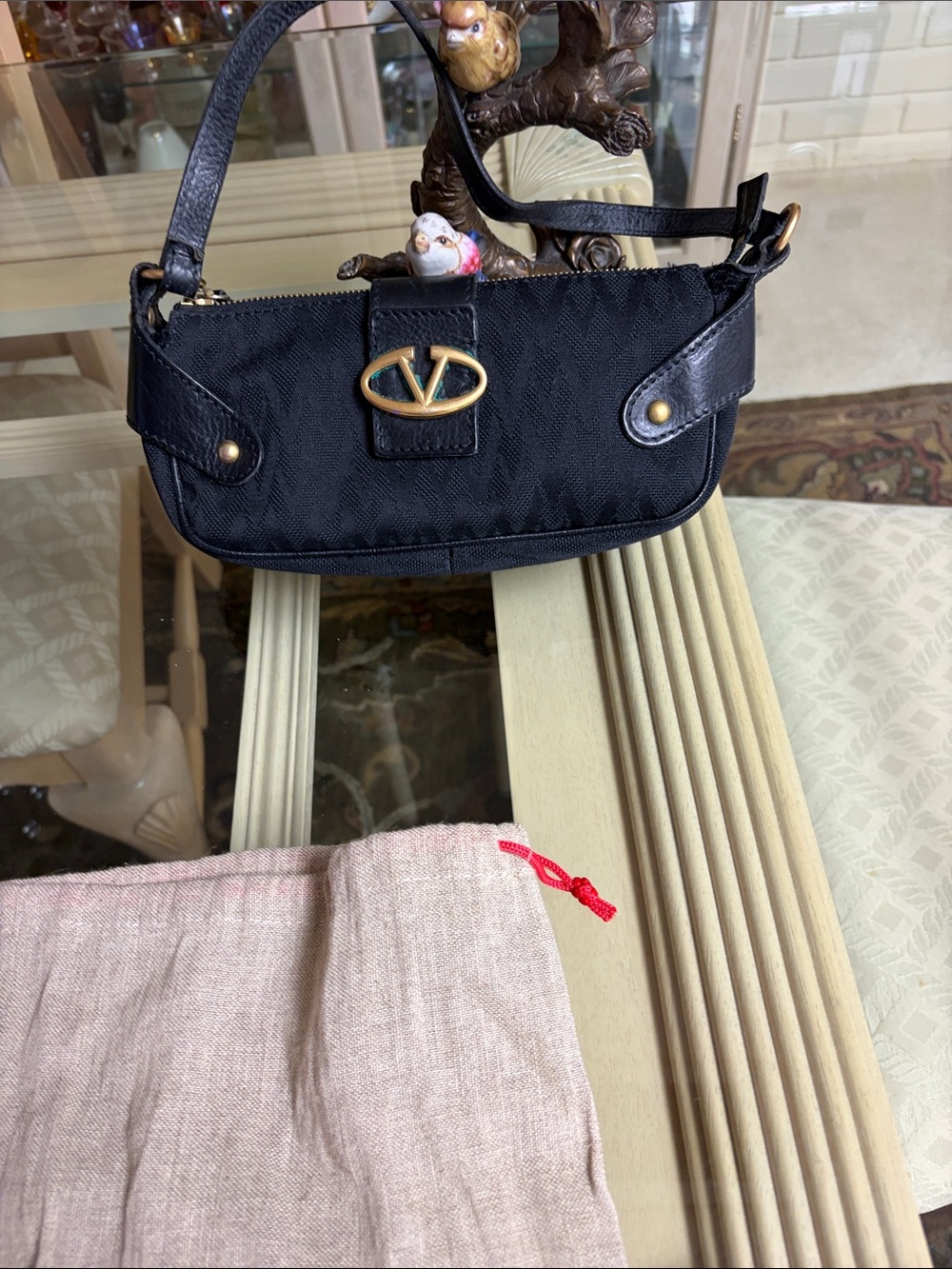 Valentino Black Mini Shoulder Bag with Gold V Logo